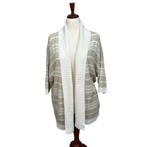 Element Eden Mai cardigan sweater open front tan cream geometric pattern sz M